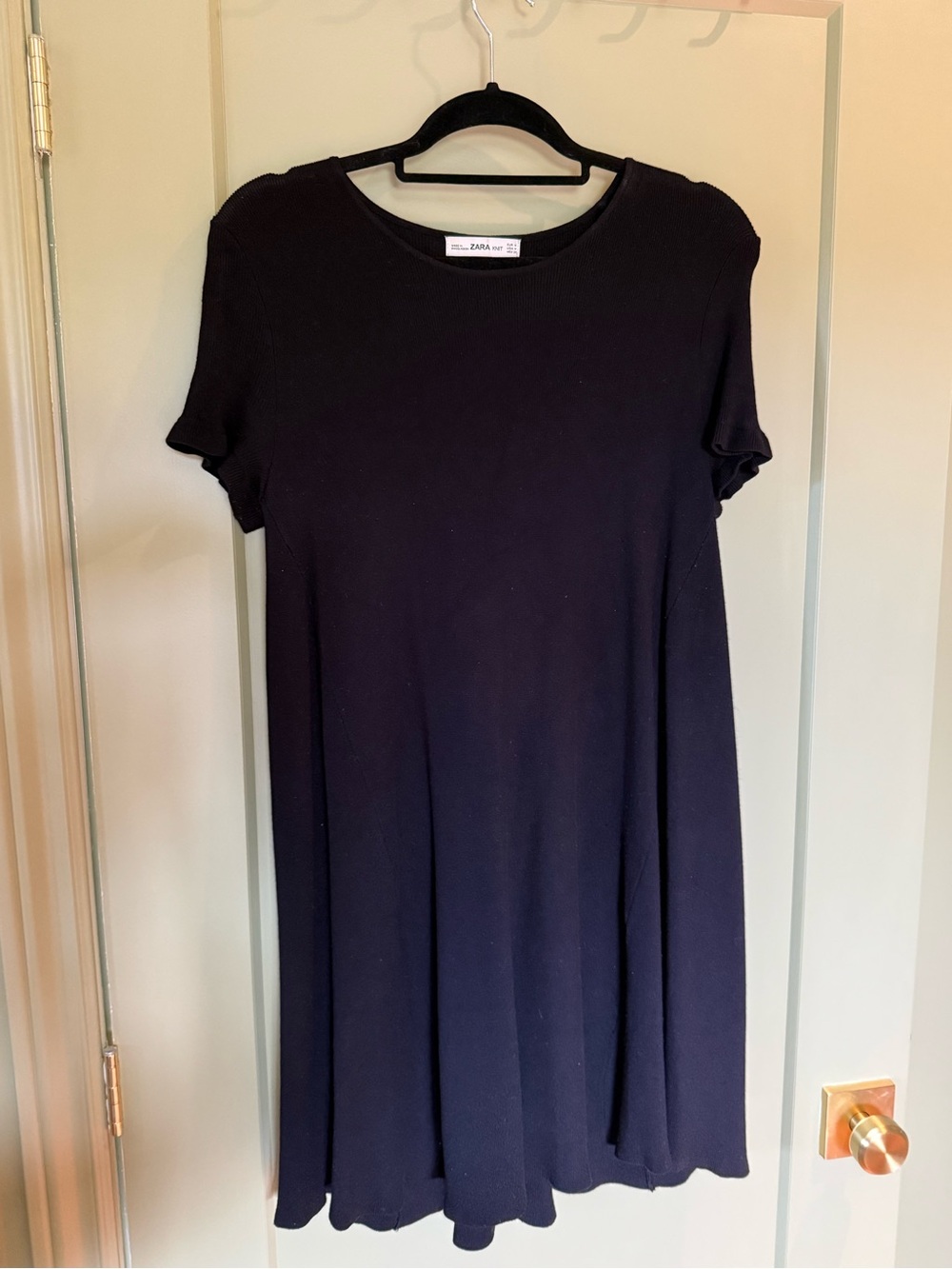 Zara Navy Short Sleeve Mini Swing Dress